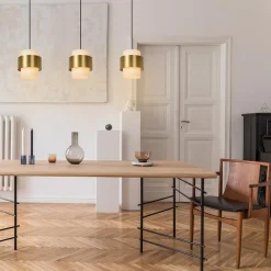 Straluma 3-Lichts eettafelhanglamp mat goud met opaal glas></noscript> Eettafellampen|Keukenverlichting