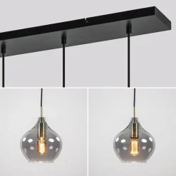 Straluma 5-Lichts eettafelhanglamp Rakel antiek brass met smoke glas></noscript> Eettafellampen|Light and Living