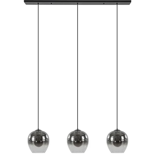 Straluma 3-Lichts eettafelhanglamp smoke/helder glas> Eettafellampen|Pendel Lampen