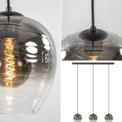 Straluma 3-Lichts eettafelhanglamp smoke/helder glas></noscript> Eettafellampen|Pendel Lampen