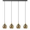 Straluma 4-Lichts eettafelhanglamp zwart/goud met amber glazen bollen> Eettafellampen|Pendel Lampen