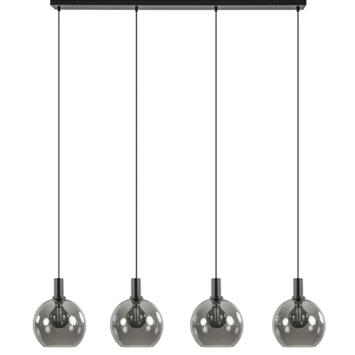 Straluma 4-lichts eettafelhanglamp zwart met smoke glazen bollen> Eettafellampen|Pendel Lampen