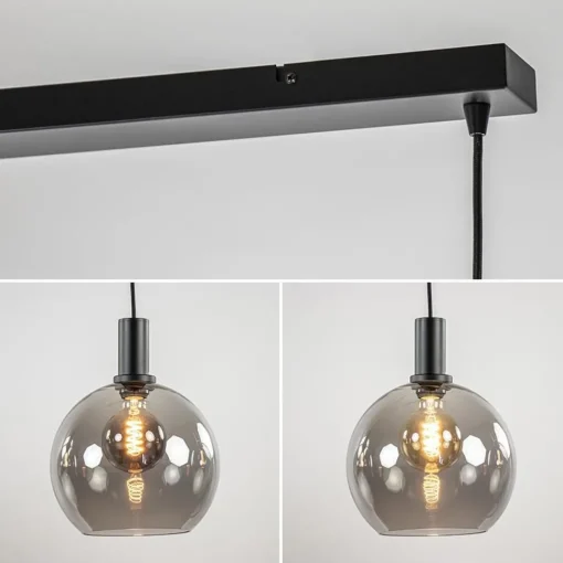 Straluma 4-lichts eettafelhanglamp zwart met smoke glazen bollen> Eettafellampen|Pendel Lampen