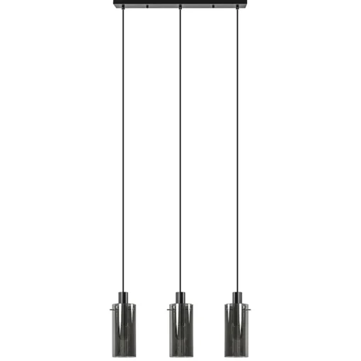 Straluma 3-Lichts eettafelhanglamp zwart met cilinder smoke glas> Eettafellampen|Pendel Lampen