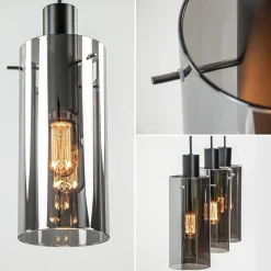 Straluma 3-Lichts eettafelhanglamp zwart met cilinder smoke glas></noscript> Eettafellampen|Pendel Lampen