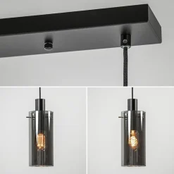 Straluma 3-Lichts eettafelhanglamp zwart met cilinder smoke glas></noscript> Eettafellampen|Pendel Lampen