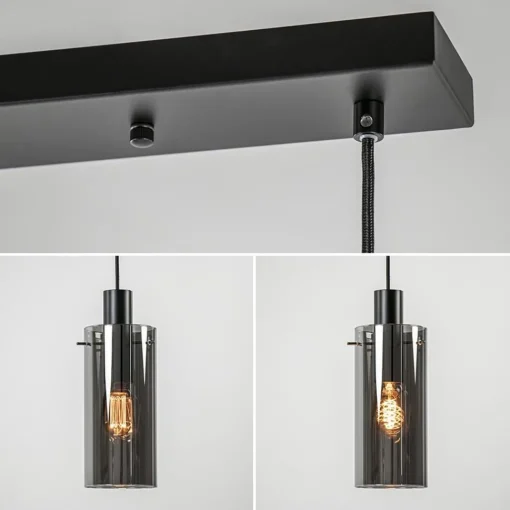 Straluma 3-Lichts eettafelhanglamp zwart met cilinder smoke glas> Eettafellampen|Pendel Lampen