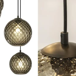 Straluma 8-Lichts eettafelhanglamp zwart met smoke glazen kappen reliëf></noscript> Eettafellampen|Pendel Lampen