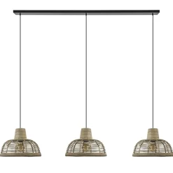 Straluma 3-Lichts eettafelhanglamp zwart met rotan kappen> Eettafellampen|Keukenverlichting