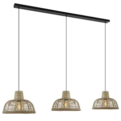 Straluma 3-Lichts eettafelhanglamp zwart met rotan kappen> Eettafellampen|Keukenverlichting