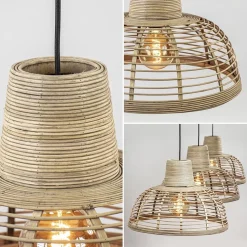 Straluma 3-Lichts eettafelhanglamp zwart met rotan kappen></noscript> Eettafellampen|Keukenverlichting
