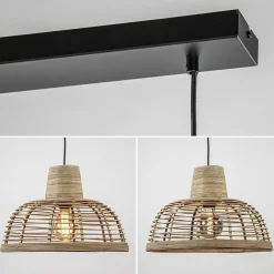 Straluma 3-Lichts eettafelhanglamp zwart met rotan kappen></noscript> Eettafellampen|Keukenverlichting
