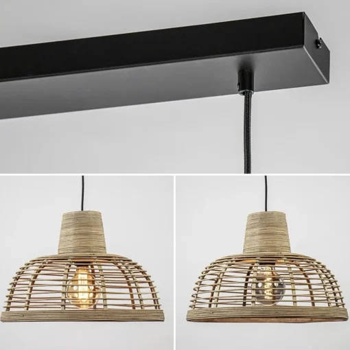 Straluma 3-Lichts eettafelhanglamp zwart met rotan kappen> Eettafellampen|Keukenverlichting