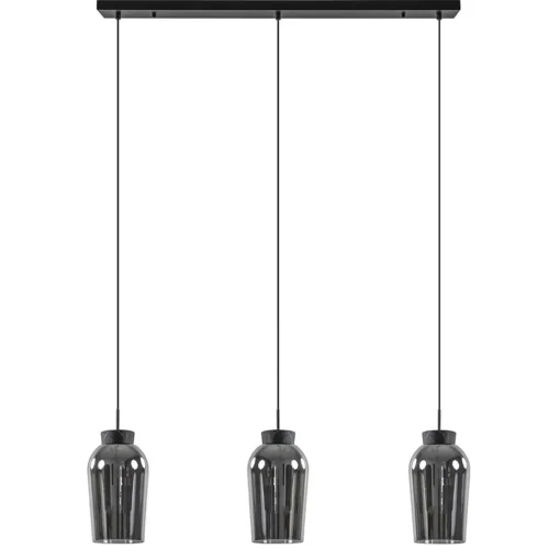 Straluma 3-Lichts hanglamp balk zwart/marmer met smoke glas> Eettafellampen|Eetkamerverlichting