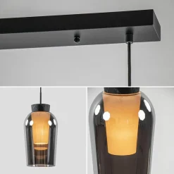 Straluma 3-Lichts hanglamp balk zwart/marmer met smoke glas></noscript> Eettafellampen|Eetkamerverlichting