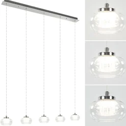 Straluma 5-Lichts hanglamp chroom met helder glas en dimbaar LED></noscript> Hanglampen|Eettafellampen
