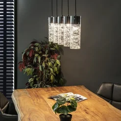 Straluma 5-Lichts hanglamp cilinder helder glas met zwart></noscript> Eettafellampen|Pendel Lampen
