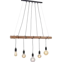 Straluma 5-Lichts hanglamp houten balk met zwarte pendels></noscript> Eettafellampen|Pendel Lampen