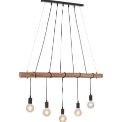 Straluma 5-Lichts hanglamp houten balk met zwarte pendels></noscript> Eettafellampen|Pendel Lampen