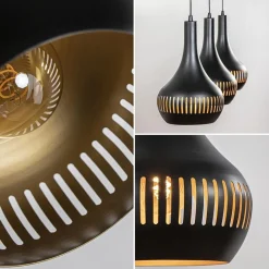 Straluma 3-Lichts hanglamp kegels mat zwart met goud></noscript> Eettafellampen|Keukenverlichting