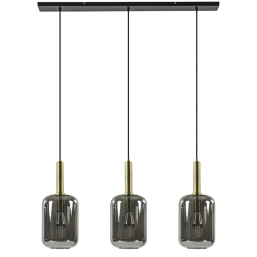 Straluma 3-Lichts hanglamp Lekar antiek brons met smoke glas> Hanglampen|Eettafellampen