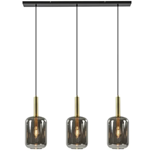 Straluma 3-Lichts hanglamp Lekar antiek brons met smoke glas> Hanglampen|Eettafellampen