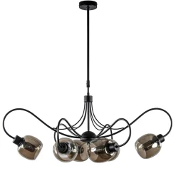 Straluma 6-Lichts hanglamp mat zwart met smoke glazen kappen> Eettafellampen|Woonkamerlampen