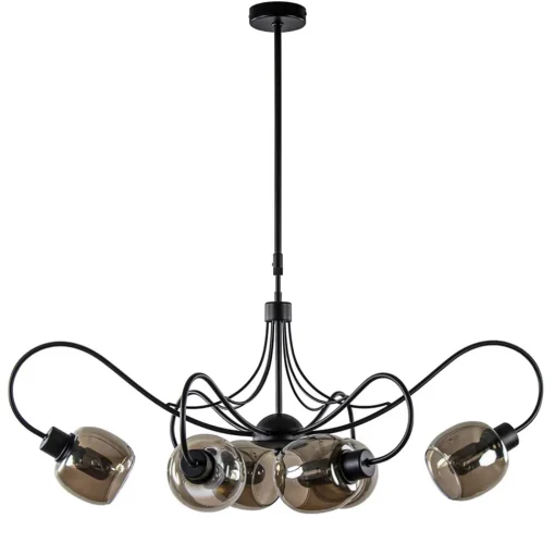 Straluma 6-Lichts hanglamp mat zwart met smoke glazen kappen> Eettafellampen|Woonkamerlampen