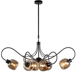 Straluma 6-Lichts hanglamp mat zwart met smoke glazen kappen> Eettafellampen|Woonkamerlampen