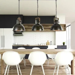 Straluma 3-Lichts hanglamp Shelly landelijk metaal met hout></noscript> Eettafellampen|Light and Living