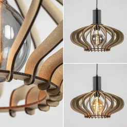 Straluma 5-Lichts hanglamp zwart met naturel houten kappen></noscript> Eettafellampen|Keukenverlichting