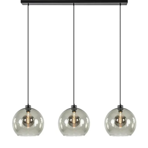 Straluma 3-Lichts hanglamp zwart met smoke glas> Eettafellampen|Pendel Lampen