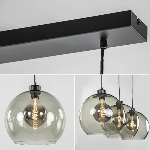 Straluma 3-Lichts hanglamp zwart met smoke glas> Eettafellampen|Pendel Lampen
