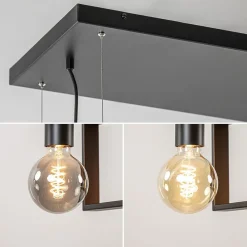 Straluma 4-Lichts hanglamp zwart met zwarte houten planken></noscript> Eettafellampen|Eetkamerverlichting