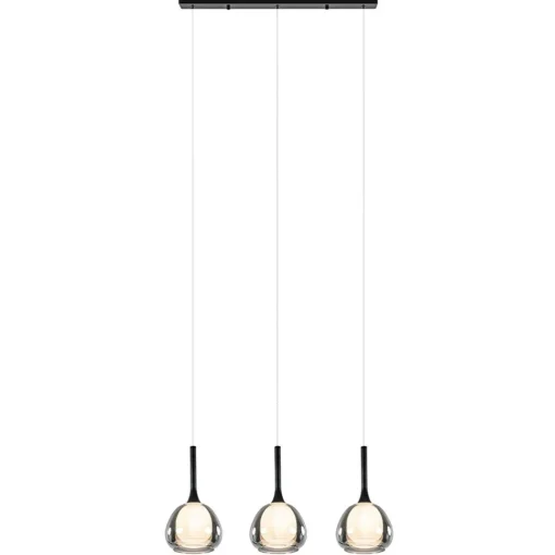 Straluma 3-Lichts hanglamp zwart met smoke glazen kappen> Hanglampen|Eettafellampen