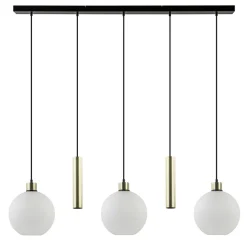 Straluma 5-Lichts hanglamp zwart-goud met opaal glas> Eettafellampen|Pendel Lampen