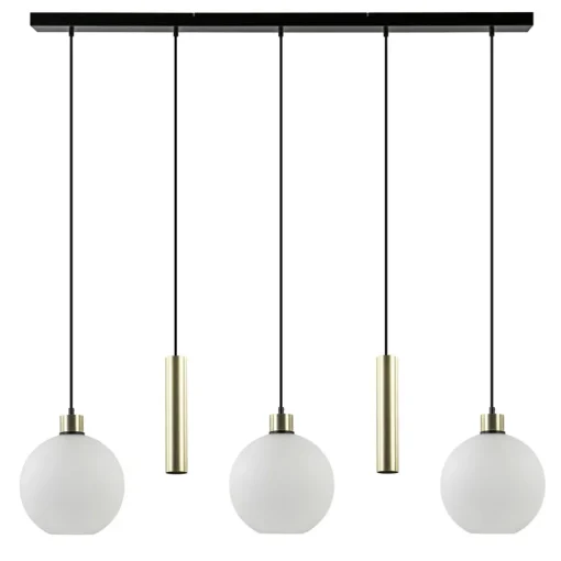 Straluma 5-Lichts hanglamp zwart-goud met opaal glas> Eettafellampen|Pendel Lampen