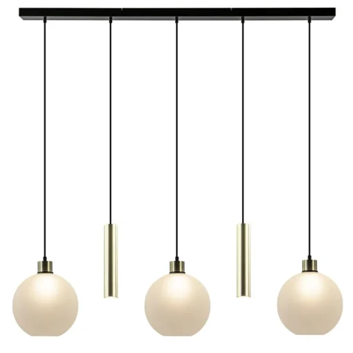 Straluma 5-Lichts hanglamp zwart-goud met opaal glas> Eettafellampen|Pendel Lampen
