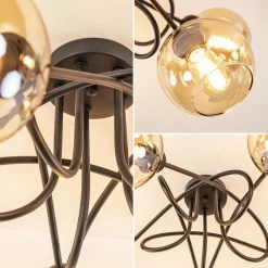 Straluma 5-Lichts klassieke plafondlamp zwart met amber glazen bollen></noscript> Plafondlampen|Klassieke Verlichting