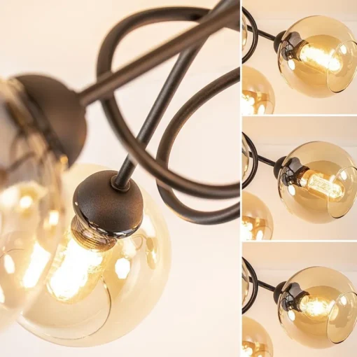 Straluma 5-Lichts klassieke plafondlamp zwart met amber glazen bollen> Plafondlampen|Klassieke Verlichting