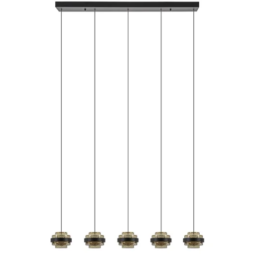 Straluma 5-Lichts LED eettafelhanglamp zwart met champagne glas> Hanglampen|Eettafellampen
