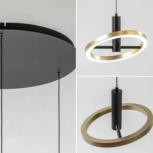 Straluma 3-Lichts LED hanglamp ringen rond zwart/goud dimbaar> Hanglampen|Eettafellampen