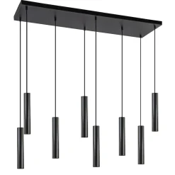 Straluma 8-Lichts metalen hanglamp cilinders mat zwart> Eettafellampen|Eetkamerverlichting