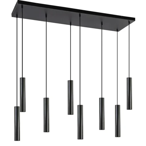 Straluma 8-Lichts metalen hanglamp cilinders mat zwart> Eettafellampen|Eetkamerverlichting