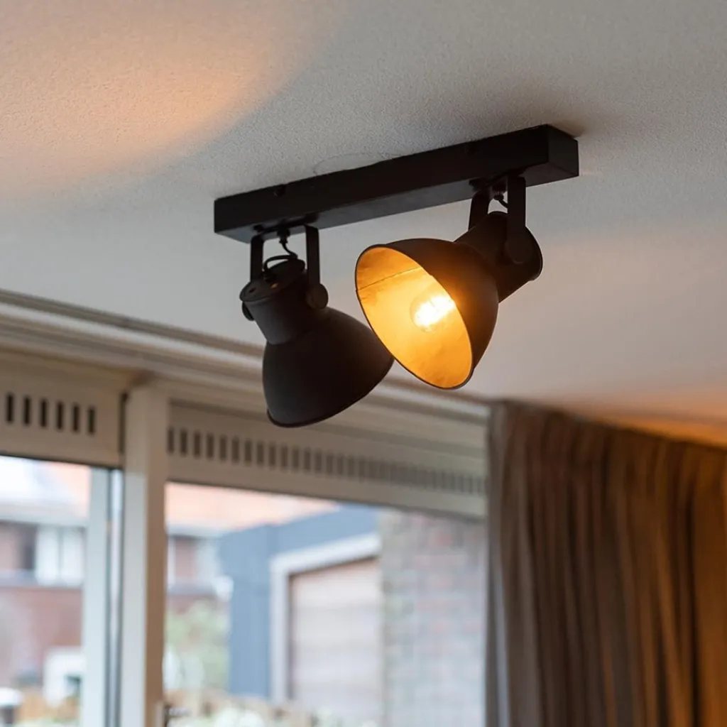 Straluma 2-Lichts metalen plafondlamp Eliano mat zwart> Light and Living|Keukenverlichting