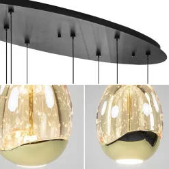 Straluma 8-Lichts ovale hanglamp eggs zwart/goud></noscript> Hanglampen|Eettafellampen