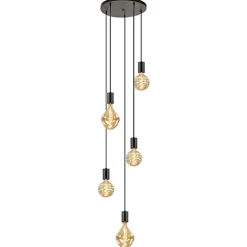 Straluma 5-lichts plaat rond + pendels zwart ex.lb> Videverlichting|Pendel Lampen
