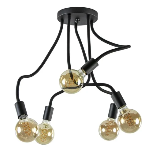 Straluma 5-Lichts plafondlamp mat zwart met flexibele armen> Halverlichting|Plafondlampen