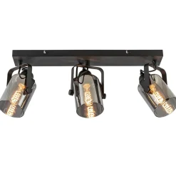 Straluma 3-Lichts plafondlamp mat zwart met smoke glazen kappen> Slaapkamerlampen|Keukenverlichting