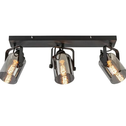 Straluma 3-Lichts plafondlamp mat zwart met smoke glazen kappen> Slaapkamerlampen|Keukenverlichting